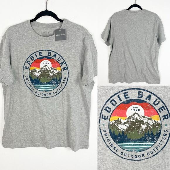 Eddie Bauer Mens T Shirt Short Sleeve Mountain Graphic NWT Large Gray - Picture 1 of 6